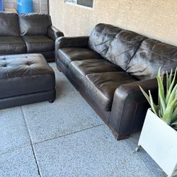GENUINE  BROWN LEATHER COUCH, LOVE SEAT AND OTTOMAN, DELIVERY INCLUDED  