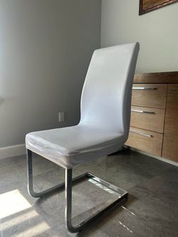 Modern White Cantilever Dining Chair with Chrome Base (4 qty)