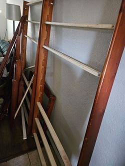 Free wooden frame bunk bed. No mattress