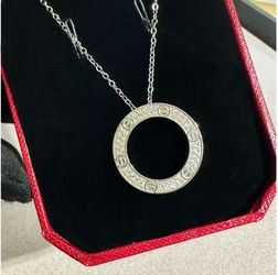 sparking silver love necklace, color not fade, durable color (withbox)