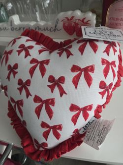 Heart Shaped Pillow Love Letters With Red Ruffles 