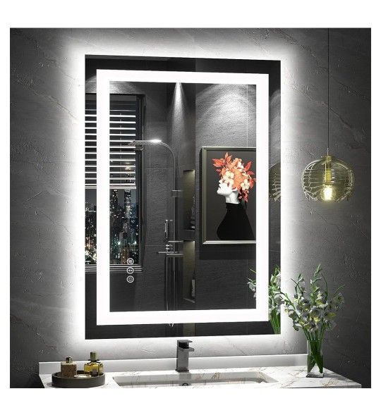 ODDSAN 28x36 LED Mirror for Bathroom, Lighted Vanity Mirror for Wall, Dimmable, Anti-Fog, Shatter-Proof, ETL Listed (Front Lights + Backlit)