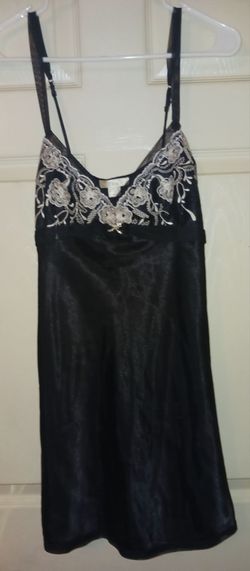 Black Satin Slip Nighty Sz Medium
