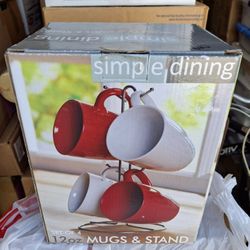 Set Of Four 12 oz Mugs With Stand (New)