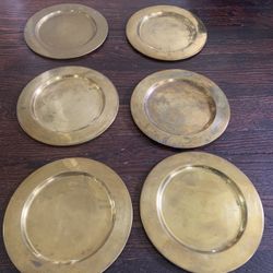 70s or 80s vintage heavy solid brass charger plates set of 6