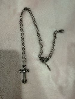 Authentic Chrome Hearts 925 Sterling Silver Cross Charm Pendant Chain Necklace