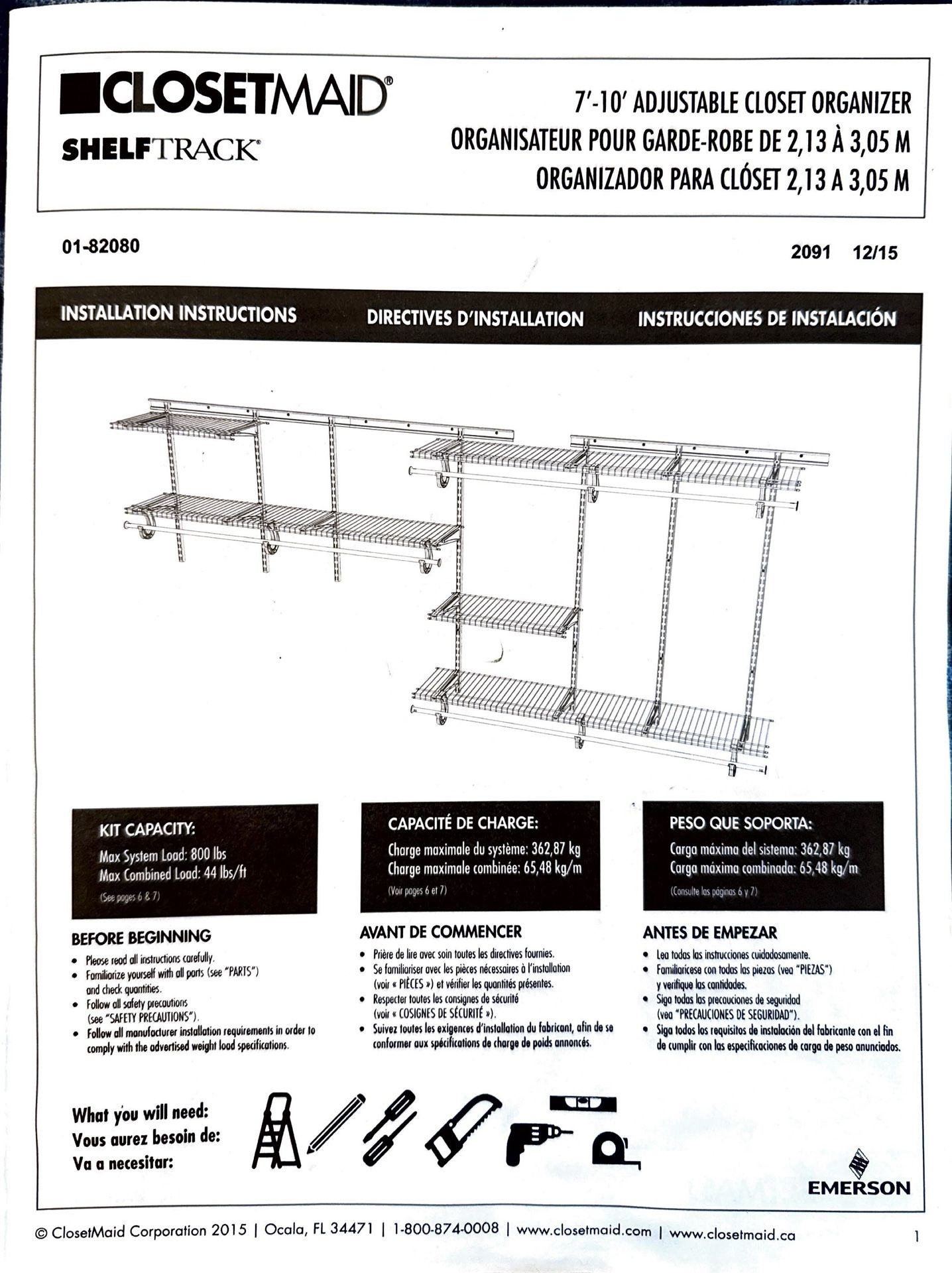 ClosetMaid ShelfTrack 7-ft to 10-ft White Wire Closet Kit