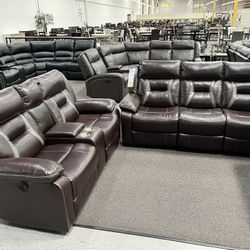 New Reclining Couch / Love Seat.  Brown Gel Leatherette.  Free Delivery!