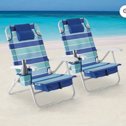 New Reclining and Lay Flat Backpack 2-Pack Beach Chairs