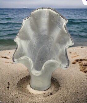 Huge Murano White Clamshell Ruffled Handkerchief Vase