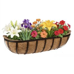 Black Metal Wall Mount Trough Planters Set Of 2