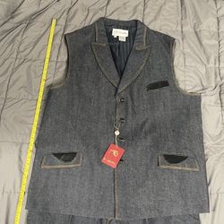 IL Canto 2 Piece Vested Denim Suit. Black Size Vest 50 & 44 Pants Has Tags.
