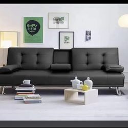 Black Faux Leather Folding Futon
