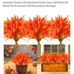 12 Bundles Artificial Fall Flowers for Outdoors Fake Fall Lavender Flowers UV Resistant Plastic Faux Fall Plants for Home Porch Autumn Fall Decoration