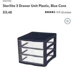Sterilite 3 Drawer Unit Plastic, Blue Cove