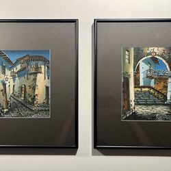 Set of Two 1950's QUITO ECUADOR BY E. AGUIRRE DIAZ Original Watercolor Paintings