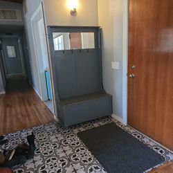 Entry Way Storage Bench-Mirror And hooks