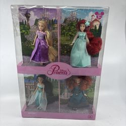 Set Of 4 Disney Park Small Princess Dolls Rapunzel Jasmine Ariel Merida