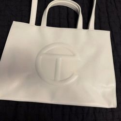 New Telfar Medium Shopping Bag-Vegan Leather White With Label Dust Bag
