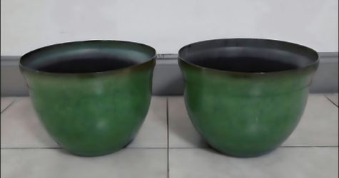 *** JUST REDUCED *** PAIR of 12" (Diameter) Green Resin Planters (2 for $30) @ Lasting Creations