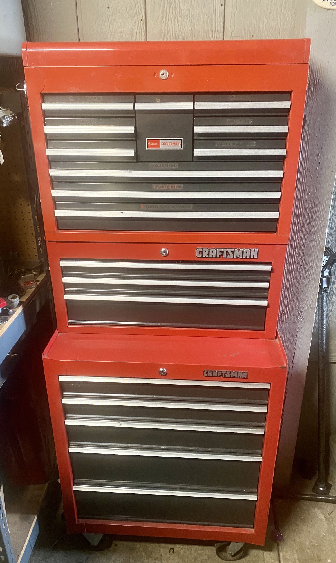 Three Tier Craftsman Rolling Tool Chest With Tools+