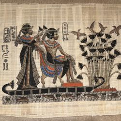 Hand-Painted Egyptian Papyrus Art Painting – Noblewoman Court Scene – 16.5” x 12.5”