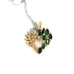 14Kt Yellow Gold Diamond Emerald Heart Pendant 2.60g .33CTW 1233