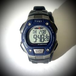 Timex Ironman 50-Lap Intervals Digital Watch - New Battery - Blue/Silver