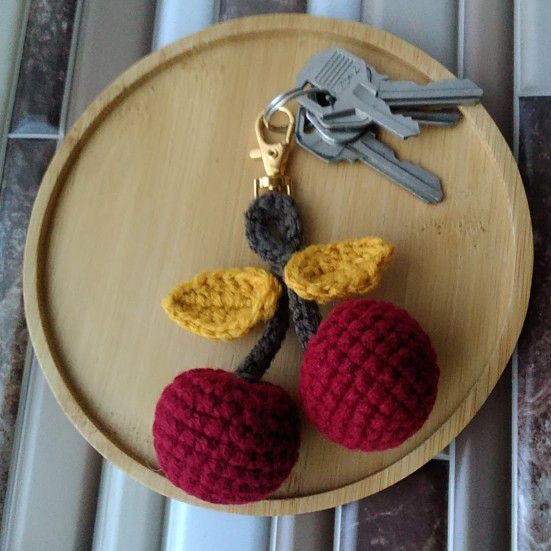 Crocheted Cherries Bag Charm