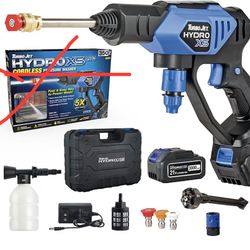 (9999-72) Ontel Turbo Jet HydroX5 Pro Portable Cordless Pressure Washer (21V 3000mAh Battery), 6-in-1 Nozzle, Dual Water Source, 16ft Detachable Hose