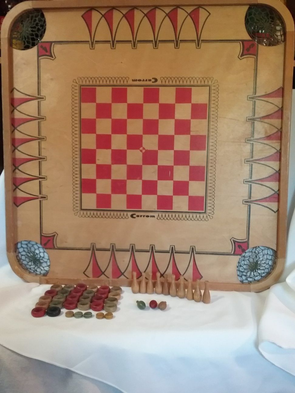 Carrom board game & pieces