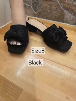 New Women's Wide Strap Sandals With Bow Chunky Low Heels Open Toe