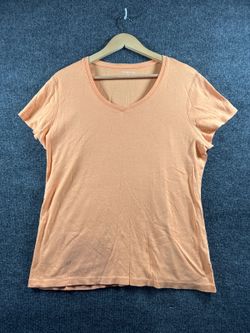 Women’s XL Orange Peach V Neck Short Sleeve Cotton T Shirt