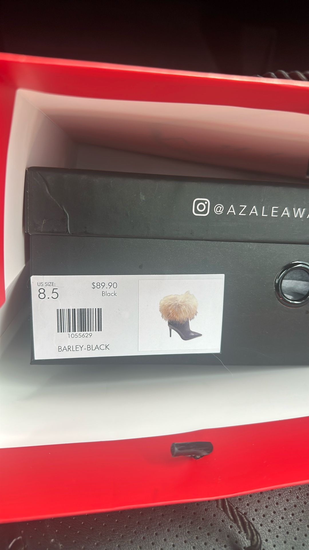 Azalea Wang Fox Fur Black Leather Bootie Heel