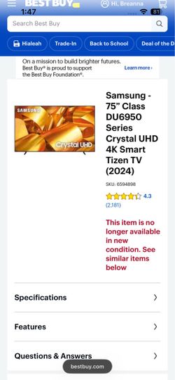 Samsung - 75” Class DU6950 Series Crystal UHD 4K Smart Tizen TV (2024)