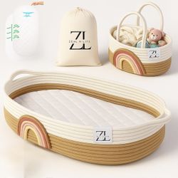 Baby Changing Basket with Waterproof Pad & Baby Diaper Basket Organizer