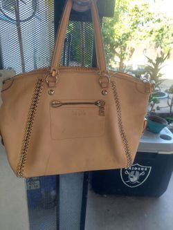 Coach Whiplash Leather Prairie Satchel (typically style number F34339) in the color Apricot (a soft, light pinkish-tan