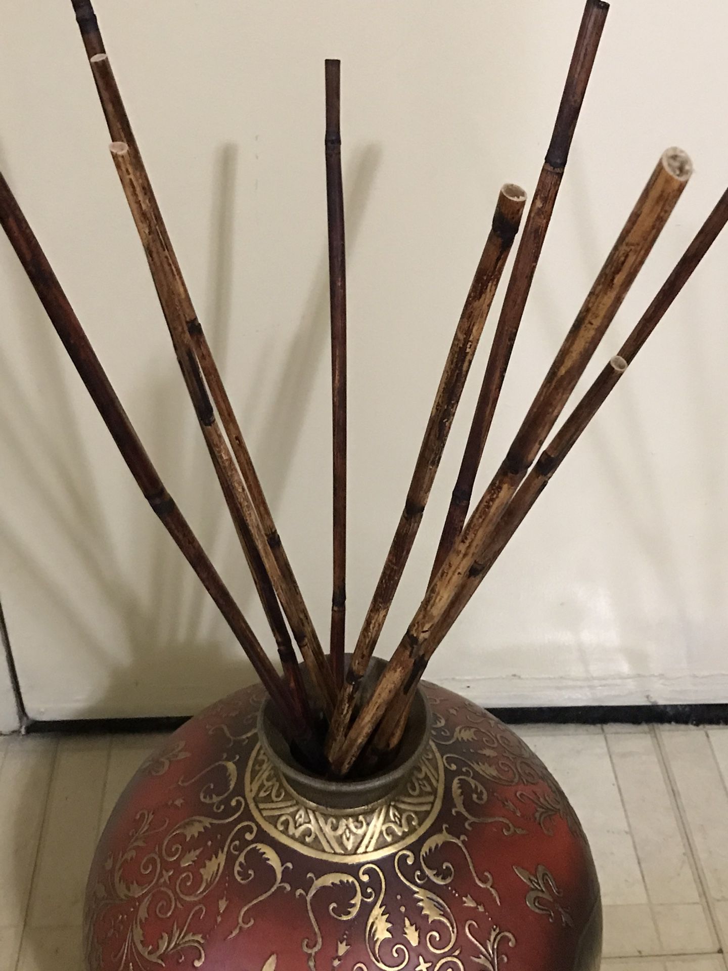 Still available one large heavy ceramic vase 18”x48” free bamboo sticks pick up Gaithersburg md20877