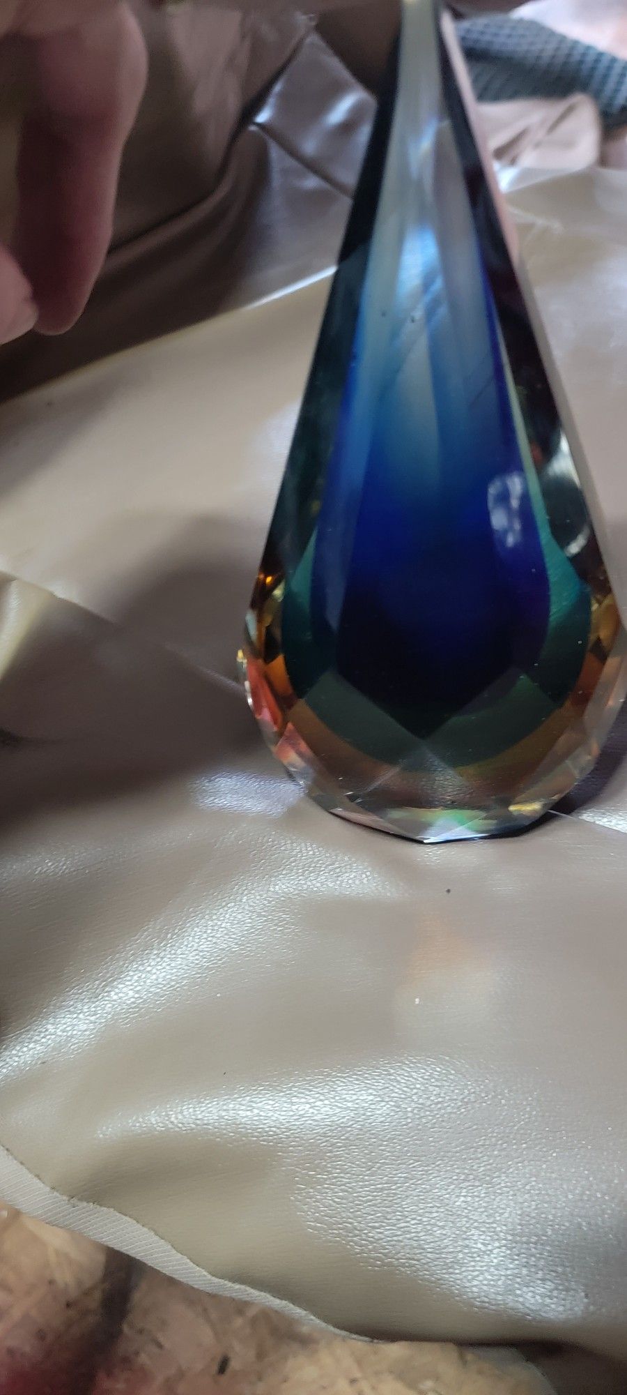 MURARO GLASS ALESSANDRO MANDRYZZATO SOMMERSO FACTED TEARDROP PAPERWEIGHT 2.8 LBS