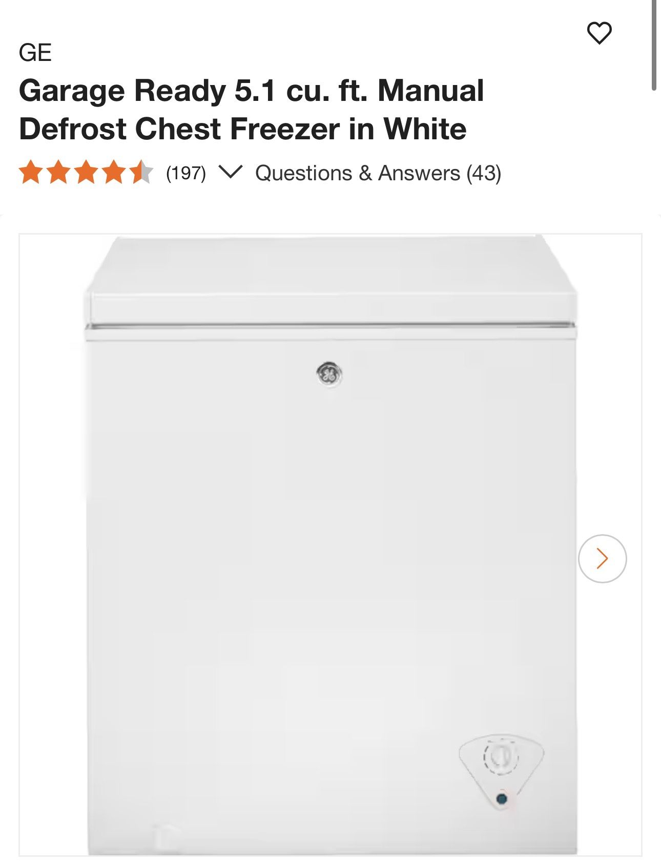 Garage Ready 5.1 cu. ft. Manual Defrost Chest Freezer in White