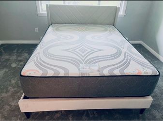 Set Queen size Bed frame+Mattress 12”thick Brand New In box Delivery 🚚 available