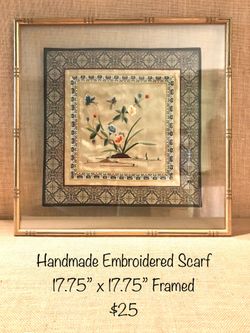 Framed embroidered scarf