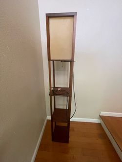 Wood Shelf Floor Lamp with Fabric Shade