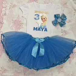 frozen Elsa outfit 3rd birthday tutu dress two pieces personalized with frozen number and name and headband