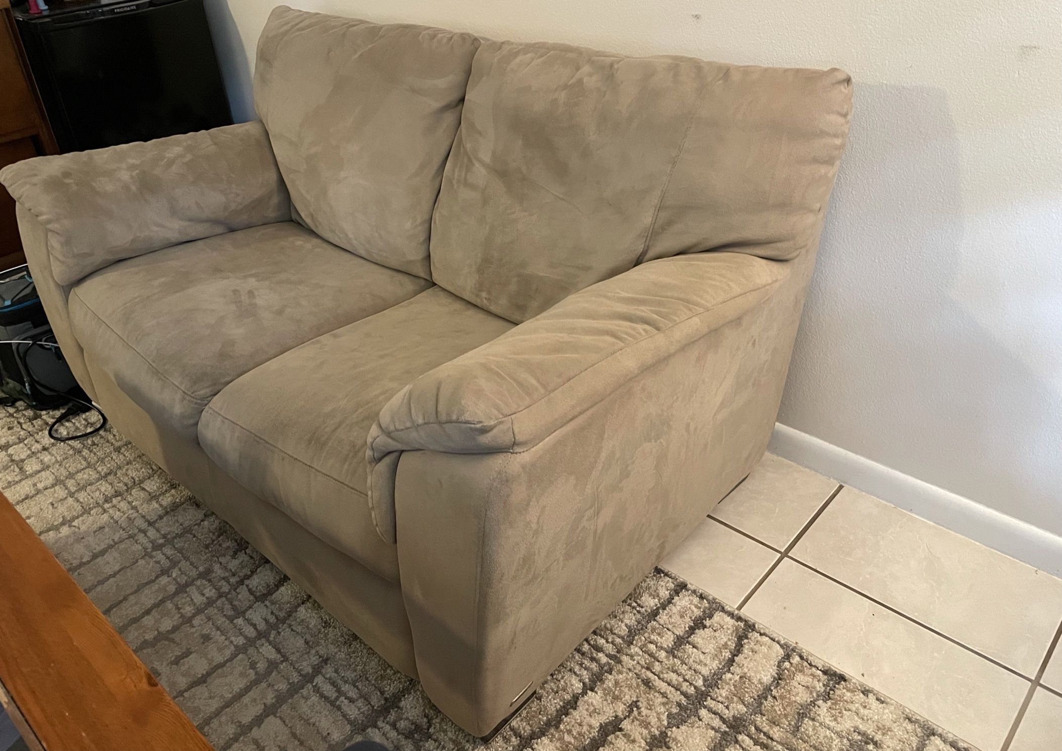 Tan beige loveseat sofa microfiber couch