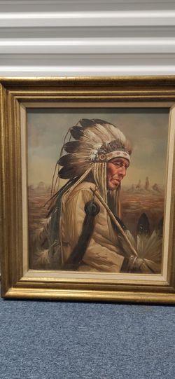 Original Oil Painting On Canvas American Indian Chief