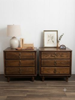 Pair of Extra-Large Solid Wood Vintage Mid-Century Commodes / Nightstands – Newly Refurbished