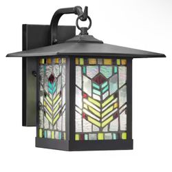 River of Goods McClain 1-Light Balck Outdoor Hardwired Stained Glass Wall Lantern Sconce