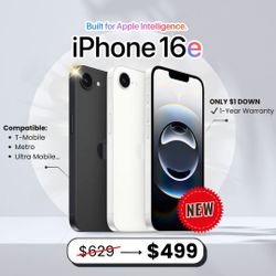 📱 iPhone 16e – Brand New for $499 or $1 Down | Save Up to $130 | Includes 1-Year Warranty