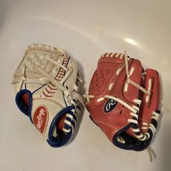 2 RAWLINGS BASEBALL GLOVES BEIGE PL90SSG & PINKL90PW BOTH 9"
